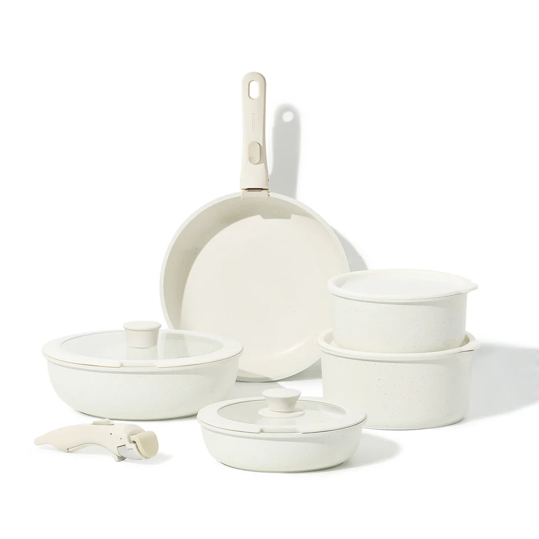 BreezeForge 11-Piece Nonstick Cookware Set with Detachable Handles - Cream White